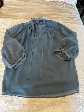 Vince Camuto Slate Blue Tie-Neck Blouse
